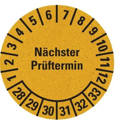 Produktbild von Dreifke® Prüfplakette Nächster Prüftermin 28-33, gelb, Graspapier, Ø 30mm, 50...