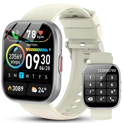 Produktbild von 2026 Smartwatch Herren Damen HD-Touchscreen Smart Watch mit Telefonfunktion 112+ Sportmodi IP68 Wasserdicht Sportuhr mit Pulsmesser für iOS Android Creme