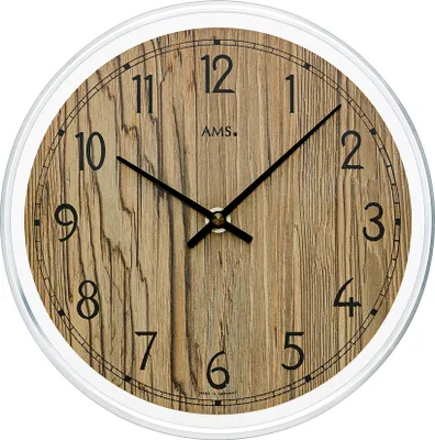 Produktbild von AMS 9632 Wanduhr Quarz analog Holz nussbaum farben rund mit Glas