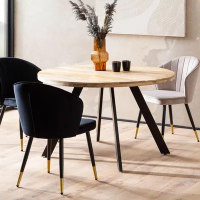 Immagine prodotto di WOHNLING tavolo da pranzo 120x120x76 cm tavolo da pranzo in legno massiccio di mango tavolo da cucina moderno massiccio con gambe in metallo tavolo da pranzo in legno rotondo