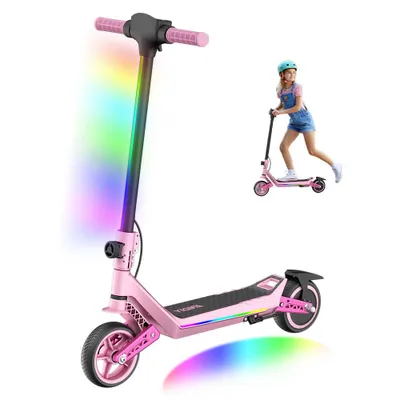Produktbild von Elektroroller Kinder 6-12 Jahren, Elektroscooter 130W, Klappbar, LED, Kinder E Roller, Doppelstoßdämpfung, Max.16 km/h, Reichweite 10Km, Rosa