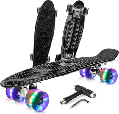 Produktbild von BELEEV Skateboard 22 Zoll Mini Cruiser LED Leuchtrollen T-Tool Anfänger