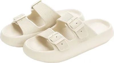Produktbild von ASKSA Uni Hausschuhe Super Weich Sandalen mit Schnalle Dicken EVA Schlappen Rutschfeste Badelatschen, Beige, Groesse: 42-43