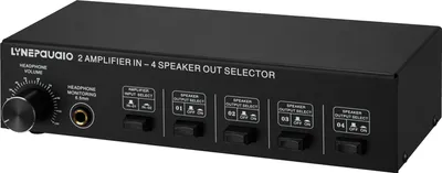 Immagine prodotto di LYNEPAUAIO 2 in 4 Out Speaker Selector Box Amplificatore a 4 zone e selettore di altoparlanti con controllo del volume Jack a banana Jack per cuffie da 6,5 mm
