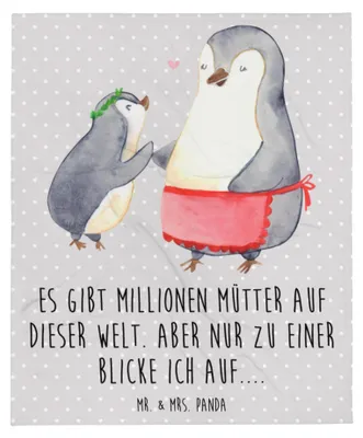 Produktbild von Mr. & Mrs. Panda Tagesdecke Pinguin mit Kind - Grau Pastell - Geschenk, Plaid, Muttertag, Decke, Familie, Mutter, Bettdecke, Vorbild Mama, Sofaüberwurf, Mami, Wohndecke