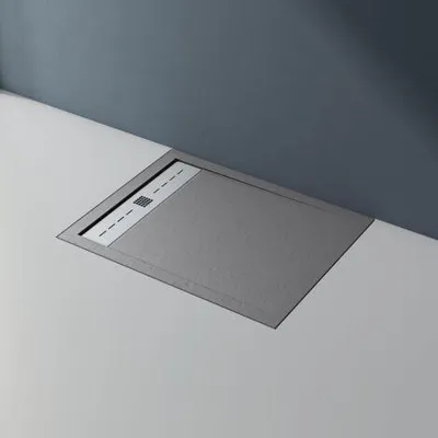 Image de doporro Receveur de Douche à Carreler à Poser en Solid Surface Bac à douche Rectangulaire Extraplat Gris avec Bonde Design Corvus 100x80x3cm