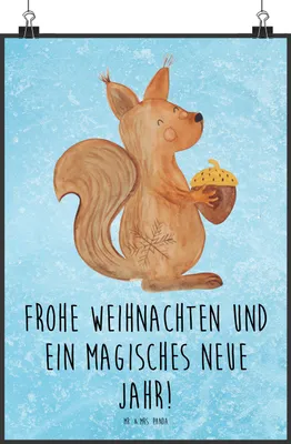 Produktbild von Mr. & Mrs. Panda Bild Eichhörnchen Weihnachten DIN A5 - Eisblau - Geschenk, Neujahr, drucke, Guten Rutsch, Weihnachtsmotiv, wanddeko, kunstdruck poster, Plakat, Frohe