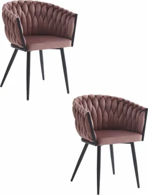 Image de Chaises Valora ORION, velours rose foncé, pieds noirs (2 pièces) | Paire de chaises d'appoint rose foncé