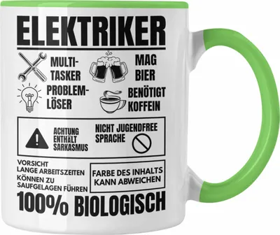 Produktbild von Trendation - Elektriker Tasse Geschenk Elektromeister Lustiger Spruch Männer Geschenkidee Multitasker (Grün)