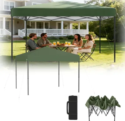 Obrázek produktu pro XINZI Pop-Up Pavilon 3x3m Skládací pavilon, voděodolný a s UV ochranou, rychlá montáž jedním tlačítkem, výškově nastavitelný ve 3 polohách, zelený (bez bočních stěn)