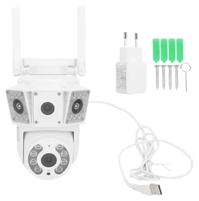 Obrázok produktu pre 2MP vonkajšie bezpečnostné kamery s WiFi, panoramatický výhľad, domáca kamera s dvojitým objektívom, farebný obraz, režim deň/noc, úložisko v cloude, detekcia osôb, zástrčka pre EÚ
