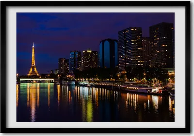 Produktbild von Bild - Bilderrahmen - 100 cm x 70 cm - MDF - Rahmen - Foto - Wandkunst Paris bei Nacht