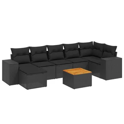 Produktbild von vidaXL 8-tlg. Garten-Sofagarnitur mit Kissen Schwarz Poly Rattan
