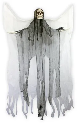 Produktbild von Todesengel Halloween Hängefigur 180 cm – Geist mit Flügeln & Totenkopf