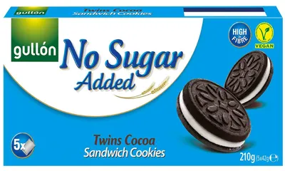 Produktbild von Gullón No Sugar Added Twins Cocoa Sandwich Cookies 5x42g