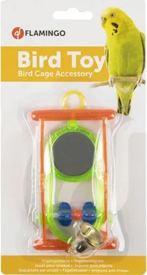 Image de Jouet pour oiseaux : perroquet en plastique avec perche, miroir et grelot. Modèle : Flamant rose