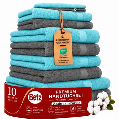 Produktbild von Betz Premium Handtuch-Set 10-teilig – ® – 470g/m² – Duschtücher, Handtücher, Gästetücher & WH Farbe Türkis & Anthrazit