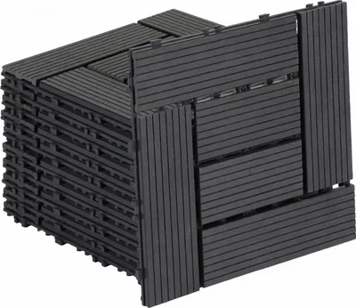 Produktbild von Clanmacy 2 qm Terrassenfliesen, 30x30cm WPC Fliesen, 22 Stück Klickfliesen, Balkonfliesen, Holzfliesen, Wetterfest, Anti-Rutsch, Anthrazit - 6-Streifen