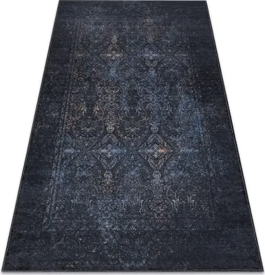 Obrázok produktu pre ANDRE 1058 umývací koberec Ornament, protišmykový - čierna / modrý  Černá 120x170 cm
