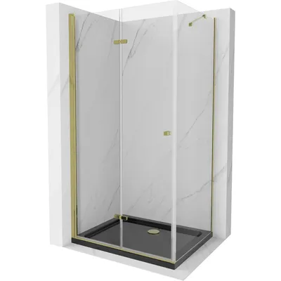 Image de Mexen Lima Paroi de douche pliante 80 x 100 cm, Transparent, Or + Receveur de douche plat, Noir - 856-080-100-50-00-4070G