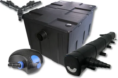 Produktbild von SunSun Komplettset: CBF-550 Teichfilter bis 60000 L Teichfilteranlage als Durchlauffilter, CTF-12000 SuperECO Teichpumpe 12000l/h 100W, CUV-272 Teichklärer UVC Klärer mit 72W, Y-Verteiler