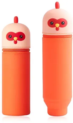 Produktbild von Unyqoos® Kawaii Silikon-Federmäppchen mit Tiermotiv, 2‑in‑1 Stifteetui & Stiftehalter, weiches Silikon, Reißverschluss, Ø 6,5 cm × H 18,5 cm, 15–20 Stifte