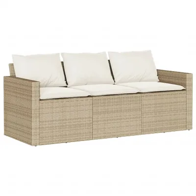 Image de vidaXL Canapé de jardin 3 places avec coussins Beige Poly Rattan