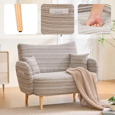Produktbild von Zweisitzer-Sofa mit Armlehnenkissen, Aufbewahrung, bequem, 121 x 82 x 87 cm, Khaki