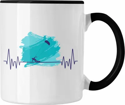 Produktbild von Trendation - Kitsurfing Kitesurf Herzschlag Tasse Geschenk für Kitesurfer Hobby Geschenkidee (Schwarz)