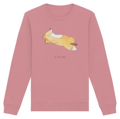 Produktbild von Mr. & Mrs. Panda Baumwoll Pullover Fuchs Crunches Größe M - Canyon Pink - Geschenk, Pulli, Sweater, Organic Sweatshirt, Fitnessstudio, Bauchpressen, Fitness