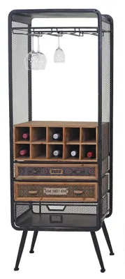 Obrázok produktu pre Stojan na víno HWC-C91, stojan na fľaše, barová skrinka na víno na 10 fliaš, jedľové drevo vintage 157x57x38cm