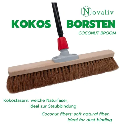 Zdjęcie produktu dla Miotła kokosowa Novaliv Miotła z trzonkiem 40 cm z włosia kokosowego z zestawem do zamiatania w kolorze czarnym składającym się z szufelki i szczotki Miotła z naturalnego włosia Miotła warsztatowa Miotła halowa z trzonkiem Miotła przemysłowa
