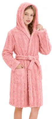 Obrázok produktu pre Detský župan fleece, ružová a korálová, 13-14 rokov, s kapucňou, pre domácnosť