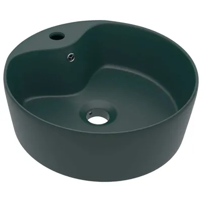 Obrázek produktu pro vidaXL umyvadlo s přepadem matné tmavě zelené 36x13 cm Keramika