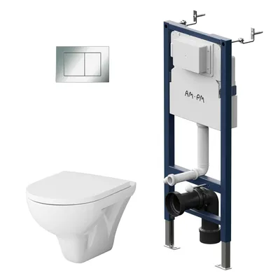 Produktbild von Vorwandelement AM.PM II12709 inkl. Drückerplatte II90251 + Wand WC AM.PM CTA1700SC ohne Spülrand + WC-Sitz mit Soft-Close-Absenkautomatik