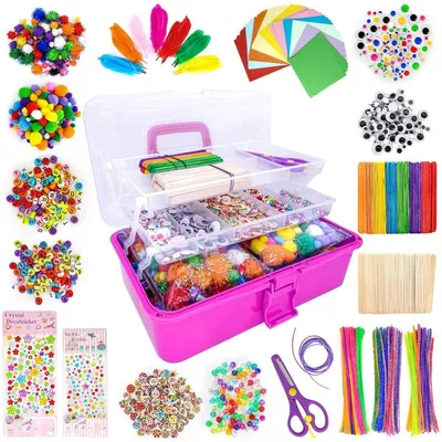 Immagine prodotto di Kit per bambini con oltre 3500 pezzi, inclusi fili di lana e pompon, valigetta per attività creative, colore rosa
