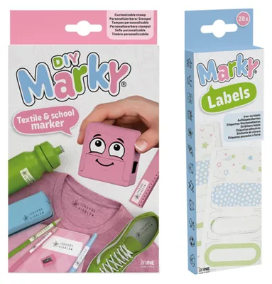 Obrázok produktu pre Sada pečiatok MARKY v ružovej farbe, s čiernou farbou na označovanie rôznych povrchov