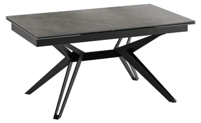 Produktbild von Ausziehbarer Beistelltisch Match 3 mit mattgrauer Marmorkeramikplatte und mattschwarzem Metallgestell – Maße 160/240 cm x 90 cm