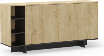 Produktbild von CEQUOIA Sideboard – Eiche & Schwarz – 3 Türen und 3 Einlegeböden – 170 x 40 x 80 cm
