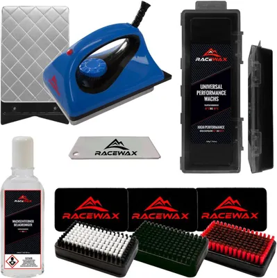 Produktbild von RaceWax Skiwax Set 7-teilig Wachs BaseBrush Nylon Rosshaar Kupfer Wachsentferner