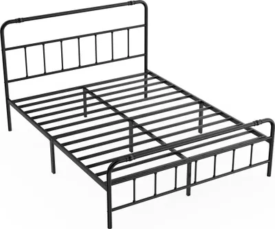 Produktbild von TRMLBE Bettgestell 160x200cm Bett mit Rückenlehnen aus Metall Bettrahmen mit Lattenrost, Metallbett 42cm Hohe Doppelbett, für Schlafzimmer Gästezimmer