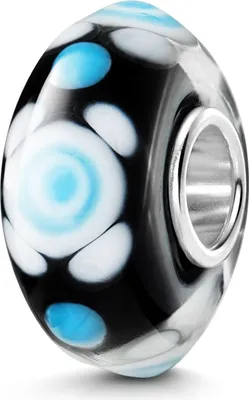Produktbild von MATERIA by Matthias Wagner Glas Bead schwarz blau weiß Punkte mit Silber Hülse für Armbänder 1618