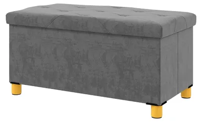 Produktbild von Faltbare Sitzbank mit Stauraum in Samtoptik, Sitztruhe mit Beinen, Truhenbank für Wohnzimmer, Schlafzimmer und Flur, 76 x 38 x 38 cm, Grau