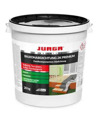 Produktbild von Jurga Balkonabdichtung 2k, 20 kg, Dichtschlämme Außen & Innen, Perfekt für Terrasse, Balkone, Keller, Dusche, Bad, Schwimmbäd, Pool, Wasserdicht, Grau