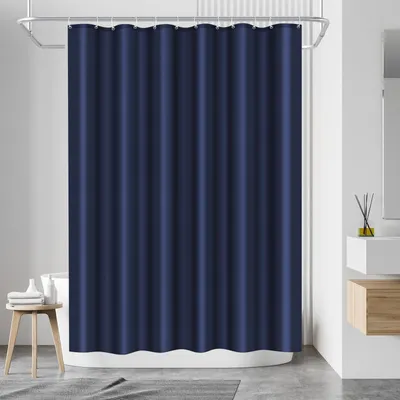 Image de Rideau de douche en polyester, 180 x 200 cm, résistant à la moisissure, imperméable et lavable, avec 12 crochets, de couleur bleu marine.