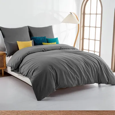 Produktbild von Soifox Bettwäsche 140x200 Anthrazit Mikrofaser Set mit Reißverschluss