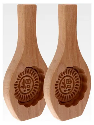 Produktbild von 2 Stück Holz Mondkuchenformen mit Blumenmuster Handgefertigte Kleine Backstempel für Küche und Backzubehör