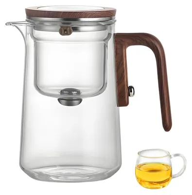 Obrázek produktu pro Omgoods - Skleněná konvice na čaj se dřevěnou rukojetí a sítkem, objem 800 ml