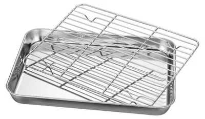 Image de Plaque de cuisson en acier inoxydable avec grille de refroidissement, dimensions 40,5 x 30,5 cm