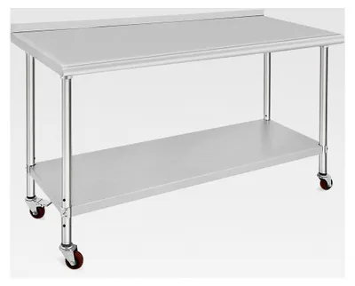 Produktbild von Edelstahl Arbeitstisch mit Überhängregalen, Gewerblicher Arbeitstisch mit verstellbaren Ablagen, Metall Küchenvorbereitungstisch (152x60x89 cm)